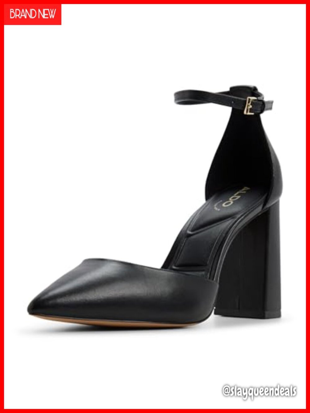Pointed Toe Block Heel Ankle Strap Pumps with Buckle Closure